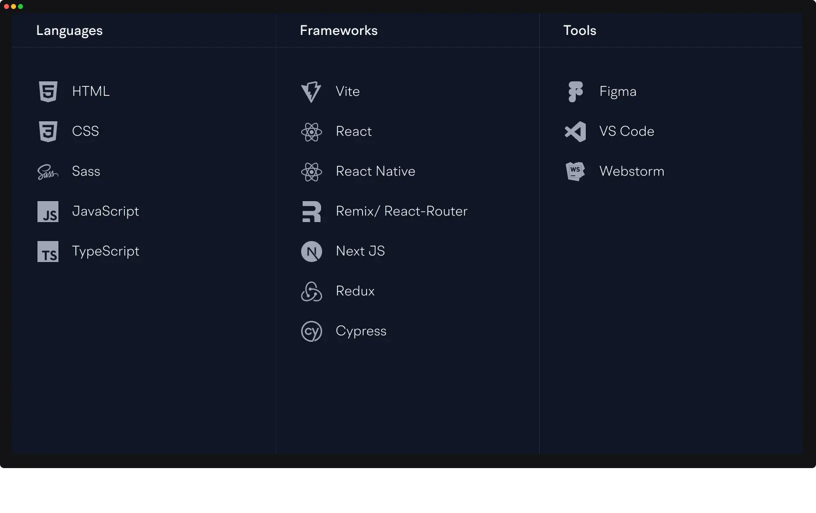 Frontend skills desktop screen
